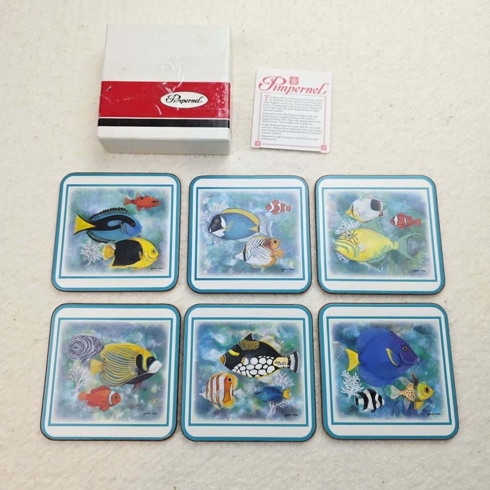 Vtg Pimpernel Tropical Fish Coasters Marine Life Beach Decor Maria Ryan England